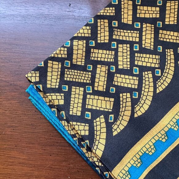 Vintage Vera Neumann Geometric Silk Scarf in Turquoise, Black & Gold New Old Sto - Picture 12 of 13